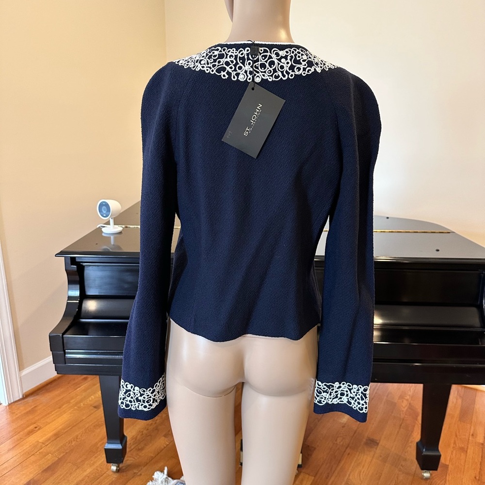 NWT Luxury Rare St John Collection Navy Pearl Embelished Cardigan/Jacket - Picture 15 of 17